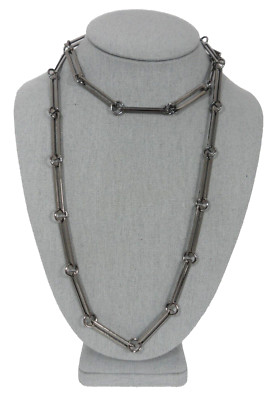NY Signed Necklace Long Gunmetal Paperclip Chain Make in Korea 40'' Vintage