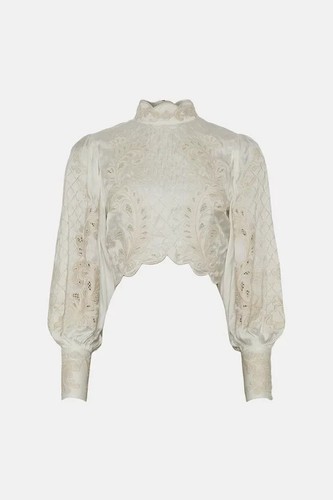 Gorgeous new Karen/ Lydia Millen ivory mirror cutwork crop blouse, size 8, £209 - Picture 2 of 9