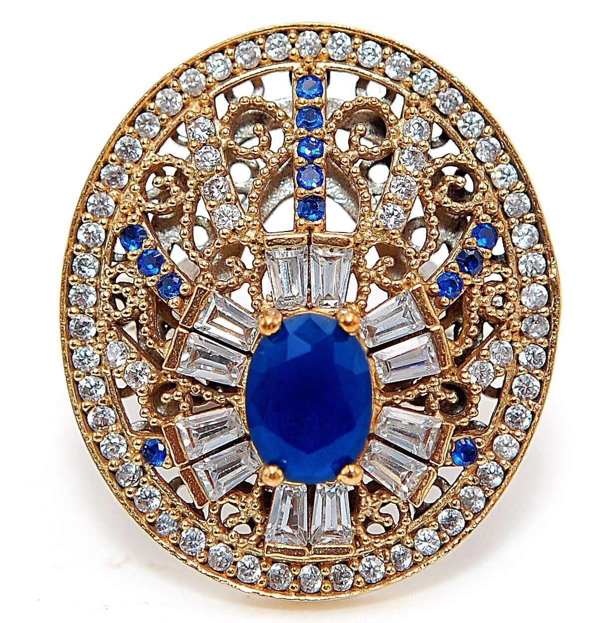 Ottoman Empire Style 6CT Treated Sapphire 925 Sterling Silver Ring Size 7.5 H2-2 Elegant Design