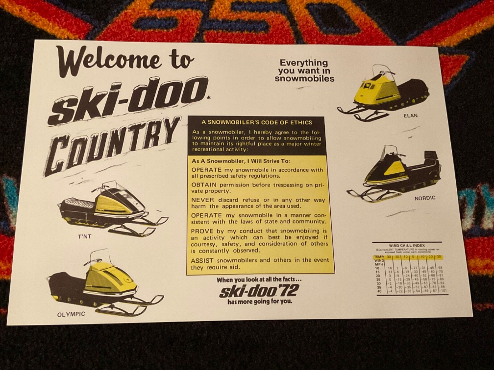 🏁 ‘72 SKI-DOO SNOWMOBILE POSTER TNT ELAN NORDIC OLYMPIC vintage sleds
