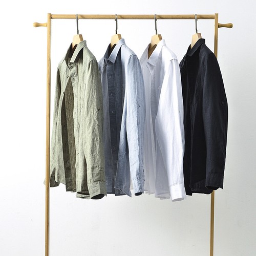 Spring New Linen Top Men's Lapel Loose Casual Linen Shirt Long Sleeve Hemp Shirt - Picture 2 of 22