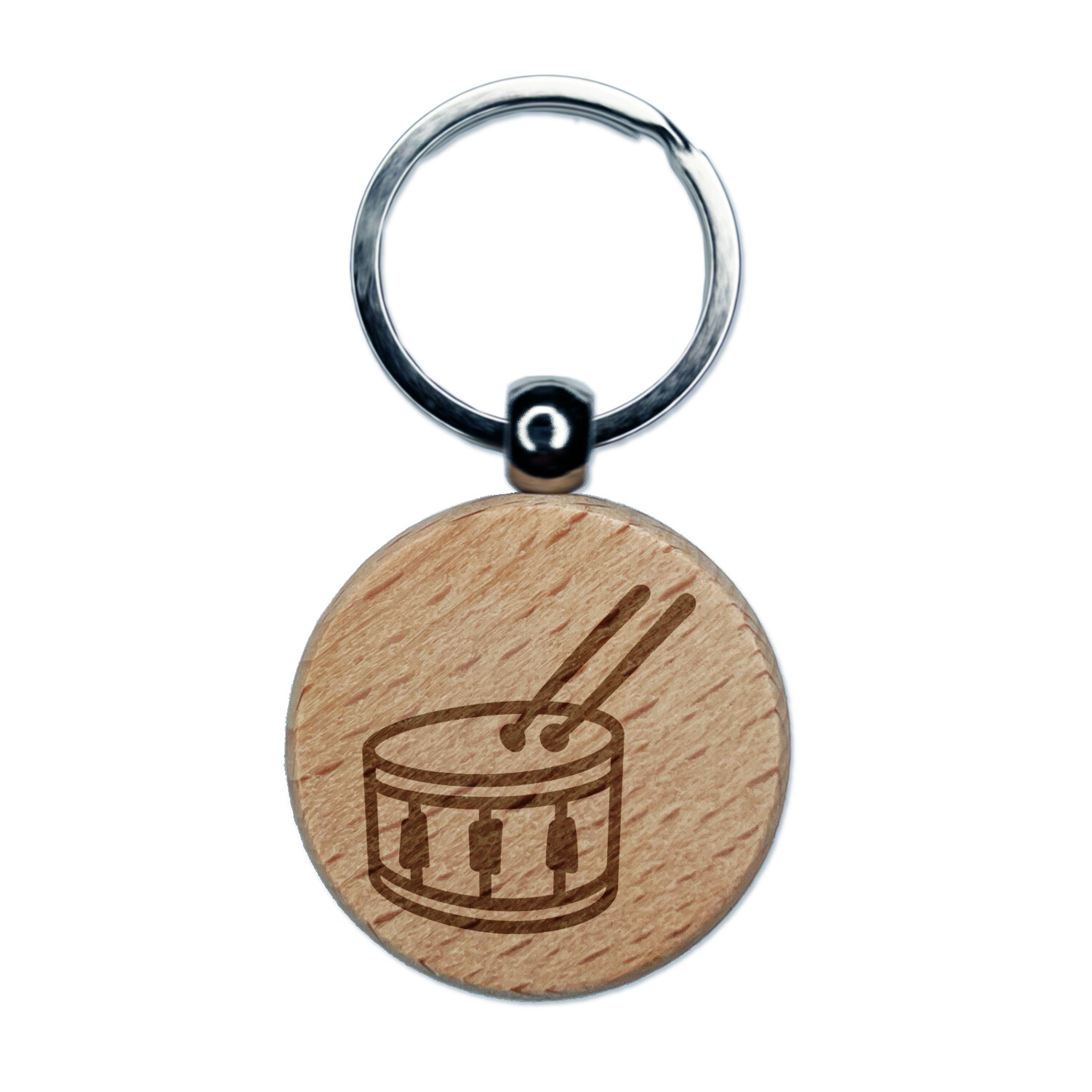 Wooden Drum Keychain with Engraved Music Notes and Sticks  