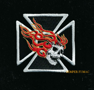 FLAMING SKULL MALTESE CROSS HAT PATCH WOW PIN UP SKULL SKELTON SNIPER GIFT CARDS