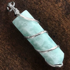 Amazonite Crystal Point Wire Wrap Pendant Chakra Silver Necklace Reiki CHARGED