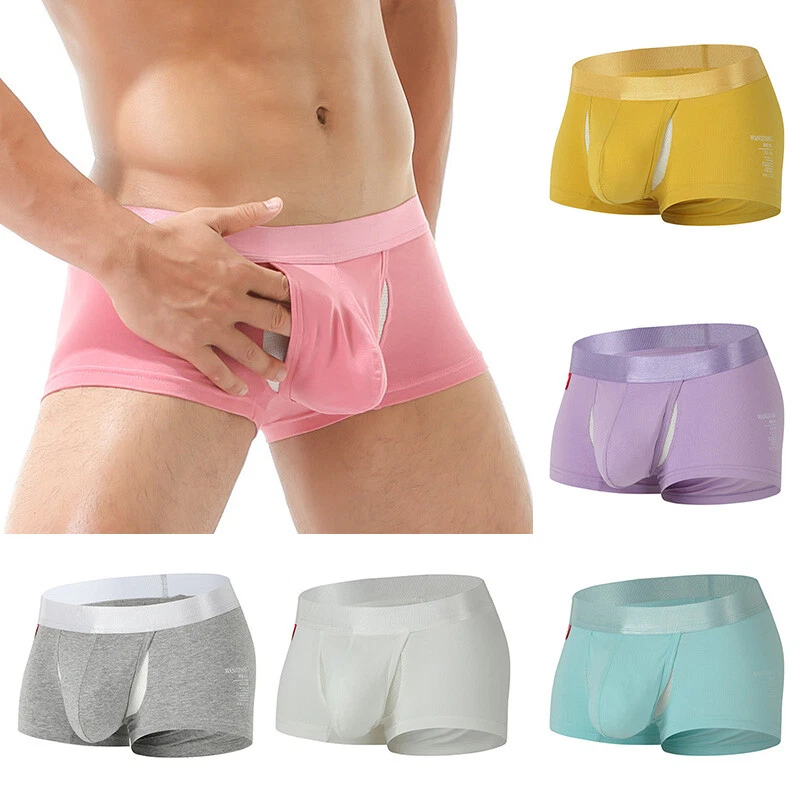 Men Sexy Boxer Brief Open Front U Bulge Pouch Panties Shorts Mid Waist  Underwear