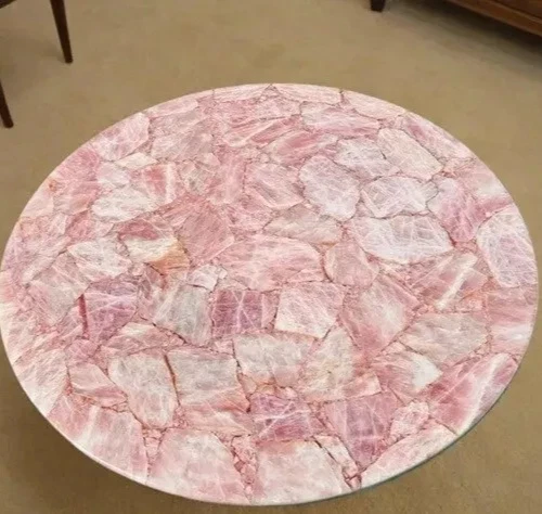 Mesa de centro de piedra de cuarzo rosa de 30" encimera de piedras preciosas de cristal interior del hogar Foto 4 de 4