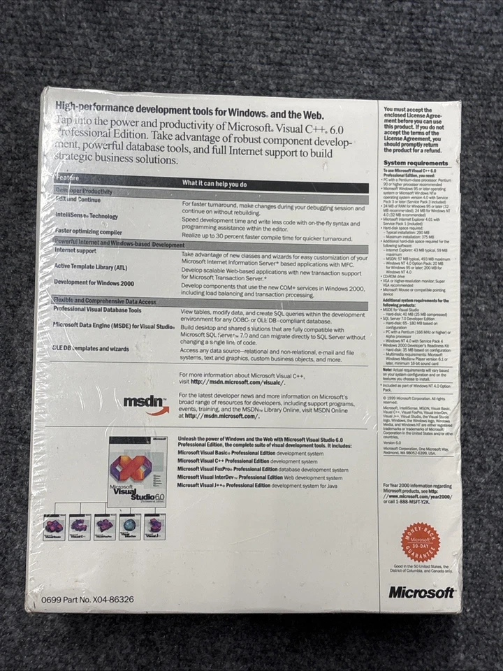 Microsoft Visual C++ 6.0 Professional Edition Retail Package NOS Factory Sealed - Image 3 of 4