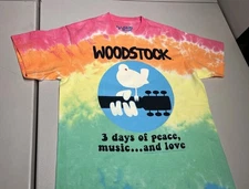 Woodstock Shirt Men’s Medium Tie Dye 3 Days Of Peace Music & Love Liquid Blue