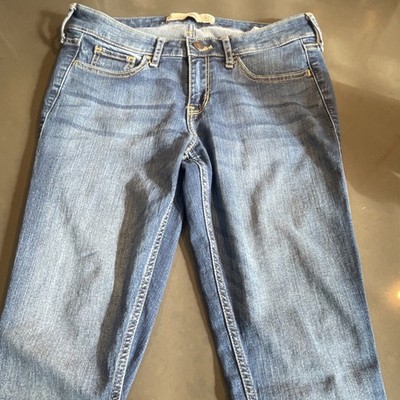 Hollister Women's Blue Denim Jeans Medium Wash Super Skinny Button Zipper Accen 