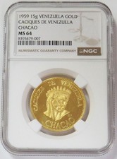 1959 GOLD VENEZUELA CHACAO CACIQUES CHIEF 15 GRAM NGC MS 64 4623.28 per troy oz