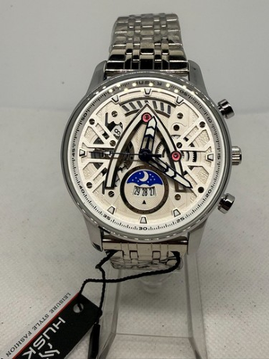 #ad Husky Men#x27;s Skeleton Dial Stainless Steel Bracelet Fashion Quartz Watch $20.00
