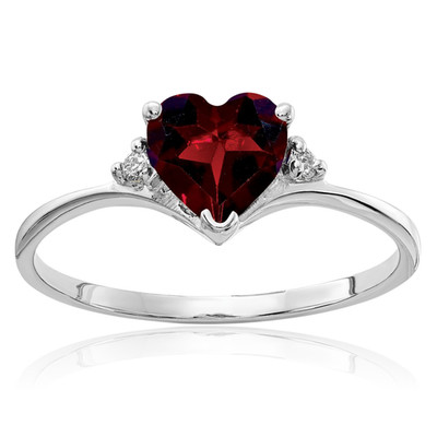 14K Solid White Gold 0.80 ct Red Garnet Diamond Accent Promise Ring 1mm Slim