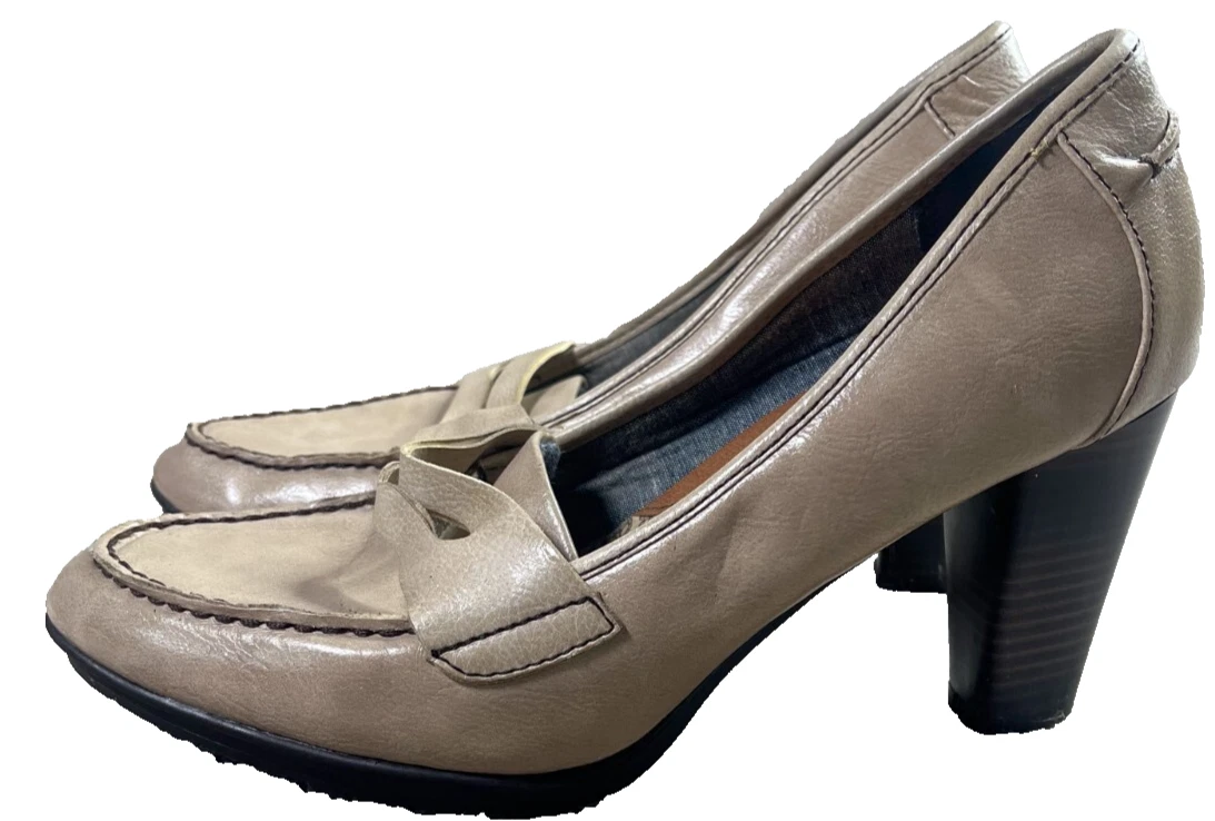 Dr Scholls Shoes Womens 10M Brown Leather Penny Loafer Block Heels Slip On