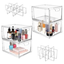 Drawer Organizer Stackable Cosmetic Desk Organizer with Removable Interior Pa...