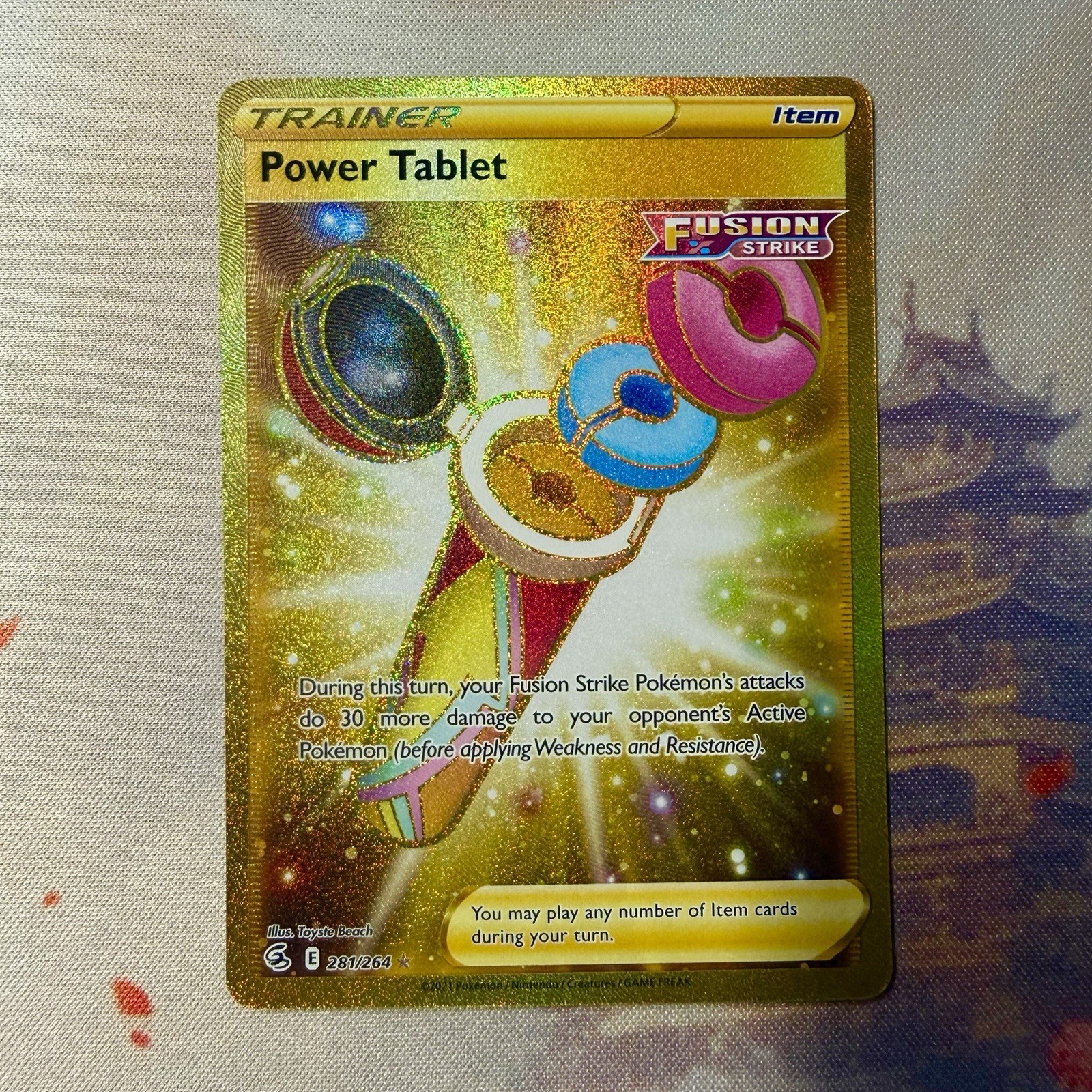 Power Tablet 281/264 Swsh08: Fusion Strike Gold Secret Rare Holo Pokemon Card NM
