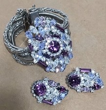 Vintage Hobe Five-strand Rhinestone Bracelet & Clip On Earrings Set