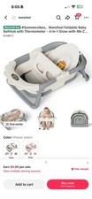 MoreFeel Foldable 4-in-1 Baby Bathtub with Thermometer, Grey