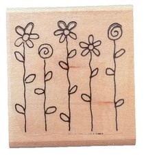 Long Stem Wild Flowers Daisies Summer Spring Season Garden Wood Rubber Stamp