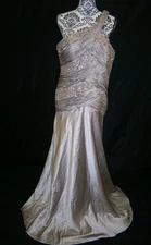 Unique Couture Wedding Formal Dress Gown 18 Gray Pewter Satin Beads Crystals
