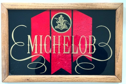 VINTAGE Michelob Beer Wood Framed Mirror Bar Sign 17.5 x 11.5