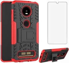 Phone Case for Moto Z4/Moto Z 4 Play/MotoZ4 Force with Tempered Glass Red 