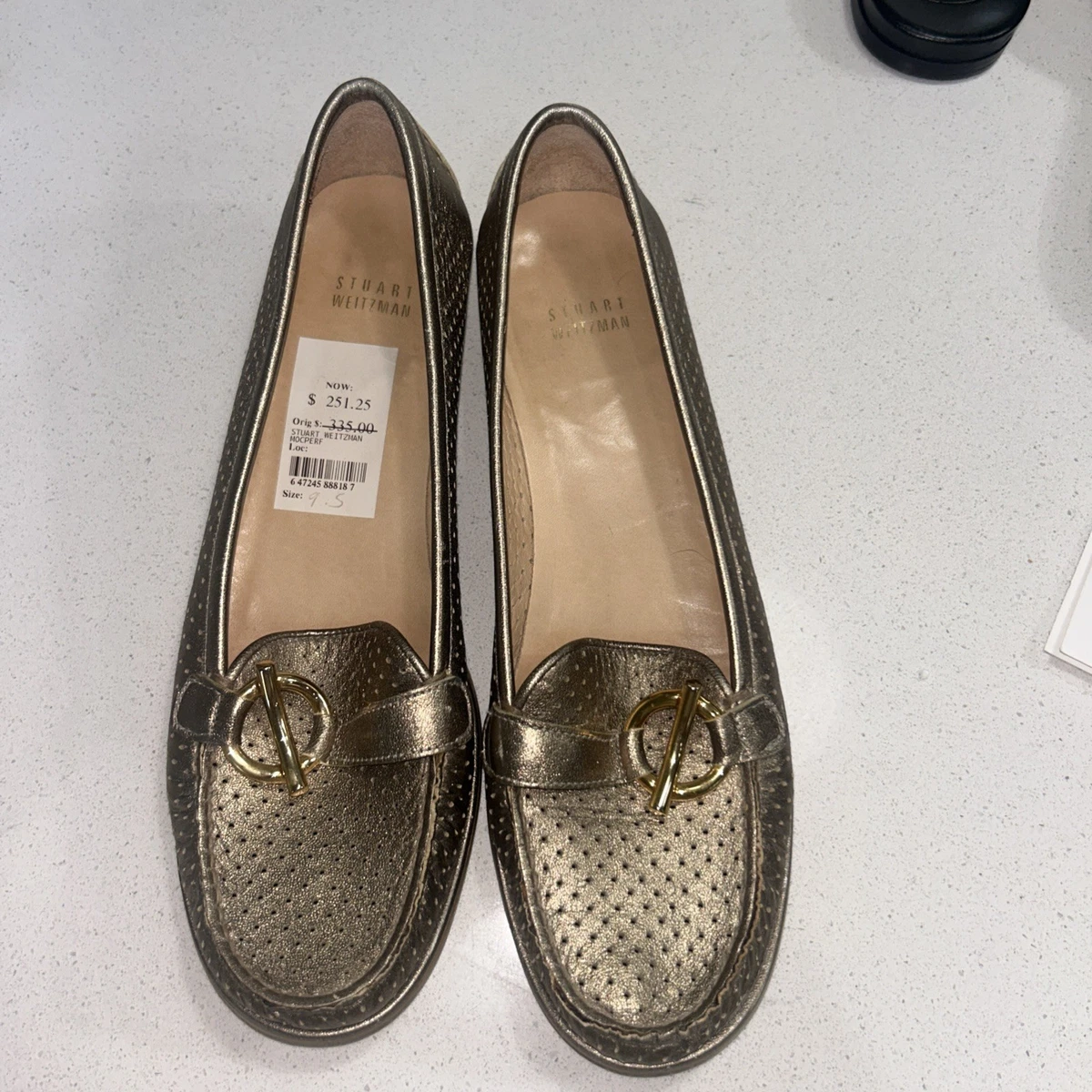 Stuart Weitzman Size 4 M Bronze metallic Patent Leather Slide,Slip on Loafer EUC Stuart Weitzman Cork Slip-On Loafer Mules Gold Chain Crystal  main image 2