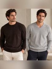 Allen Solly 100% Cashmere Sweaters Men XL Brown Gray 2-Piece Luxury Lot