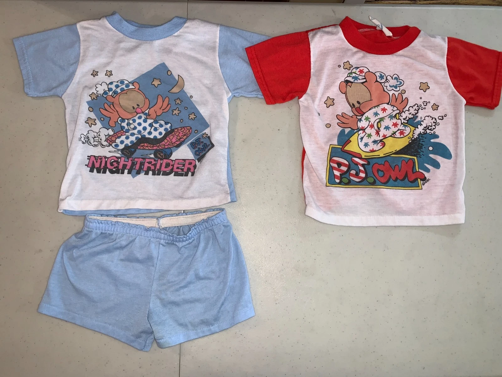 VINTAGE P.J. OWL BLUE SHIRT & SHORTS SET AND P.J. OWL RED SHIRT SIZE 4T MADE USA