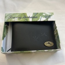 TOMMY BAHAMA brown Bifold Leather Men's Wallet ID Holder Marlin logo in brass