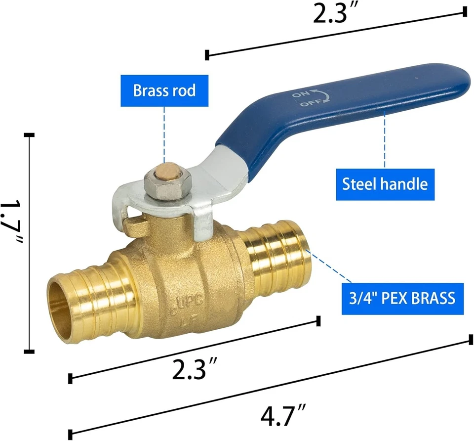 3/4" PEX Ball Valves for Heating & Drinking Water, 10 Pcs - Image 4 of 4