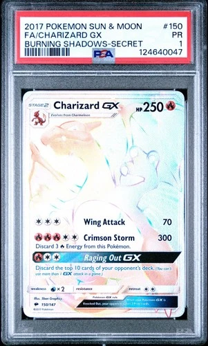 2017: Full Art CHARIZARD GX: 150/147: BURNING SHADOWS-SECRET: PSA 1 LOW POP