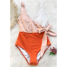 Cupshe  Women's Colorblock Bowknot One Piece Orange  White Swimsuit XS NWT