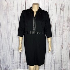 Talbots NWT Plus Petite Size 22WP Black Ponte Knit - Faux Leather Trim Dress
