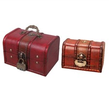 Vintage Wooden Decorative Jewelry Storage Trunk Box with Metal Lo