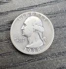 1938 S - SILVER Washington Quarter - Good condition, actual coin in photo