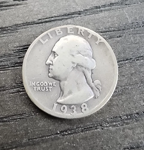 1938 S - SILVER Washington Quarter - Good condition, actual coin in photo