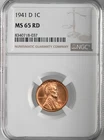 1941-D  1C LINCOLN WHEAT CENT "DENVER MINT" NGC MS65 RD (RED) # 8340718-037