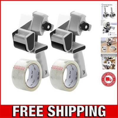 Dual Heavy-Duty Tape Dispensers with Easy Grip & 2 Rolls for Efficient Packing