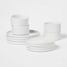 12pc Stoneware Stella Dinnerware Sets White - Threshold