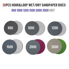Professional 30pcs 3in75mm Hook&Loop WetDry Sanding Discs Assorted Grits 0.41 per gallon