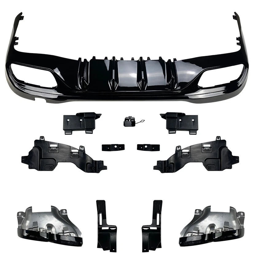 FOR 22-25 C200 C300 AMG W206 C63 STYLE REAR DIFFUSER W/ BLK CHROME EXHAUST TIPS - Image 4 of 4