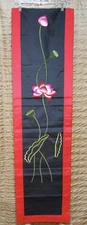 Reversible Satin Table Runner Embroidered Floral Red Black Formal Lotus