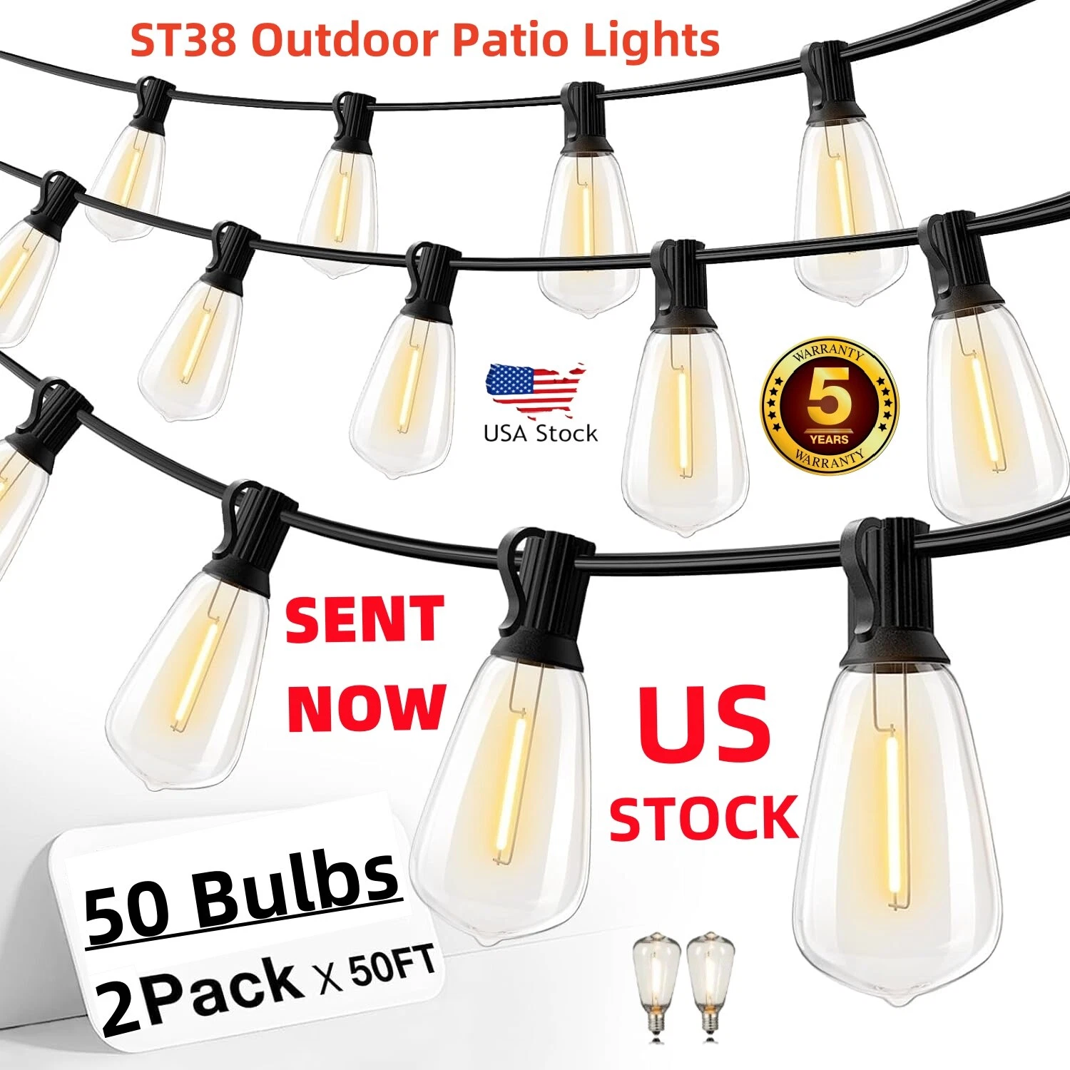 100 FT Outdoor String Lights Waterproof Patio Garden Light Shatterproof LED NEW
Opens in a new windo