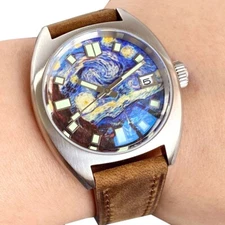 Van Gogh Starry Night 36mm Military Full Lume Sapphire Glass NH35A Watch 20ATM