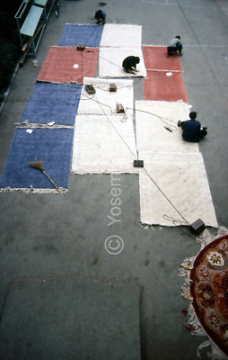 SL97 Original Slide 1980's Shanghai Rug Factory workers outside 985a