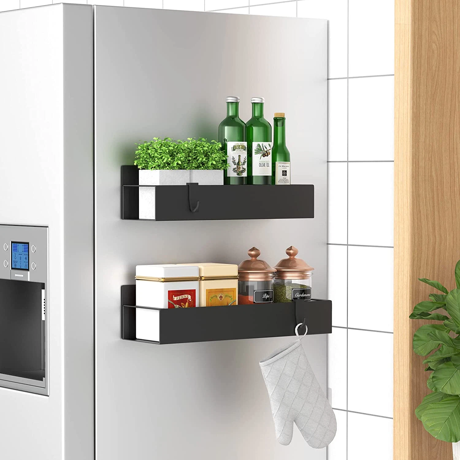 2pcs Magnetic Spice Storage Rack Organizer for Refrigerator & Oven-Fridge Storag