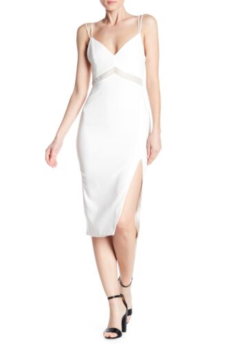 TOV 154469 Women's Mesh Waist Bodycon Dress Spaghetti Strap White Sz. 38