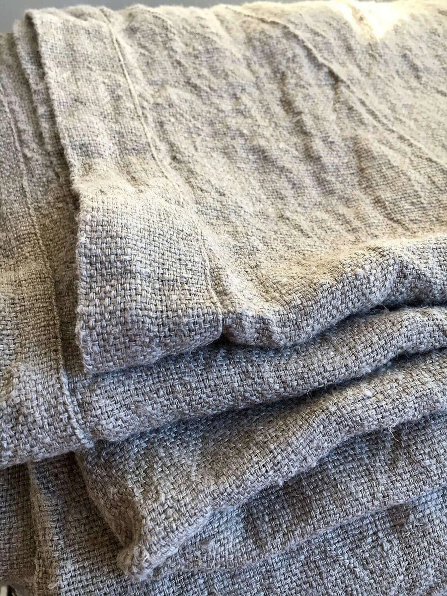 Rough pure LINEN blanket sofa bed cover natural flax colour