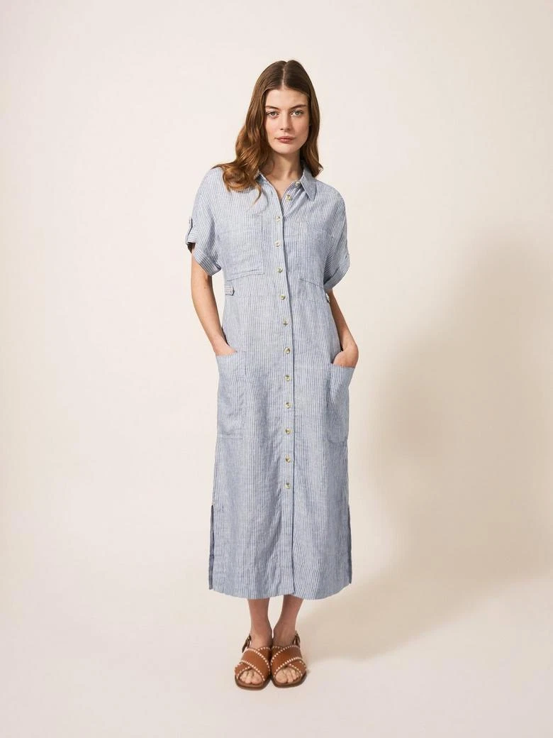 White Stuff Reno Women s Linen Shirt Dress Summer Collared Short Sleeve Outfit
