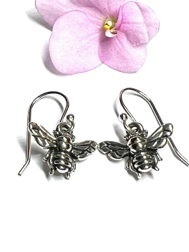 Earrings for Women Honey bee Earrings 925 Sterling Silver Hoops Handmade Jewelry - Image 3 of 4